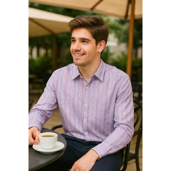 Bugatchi Uomo Mens Purple Pastel Long Sleeve Button-Down Shirt Shaped Fit Large - Picture 1 of 10
